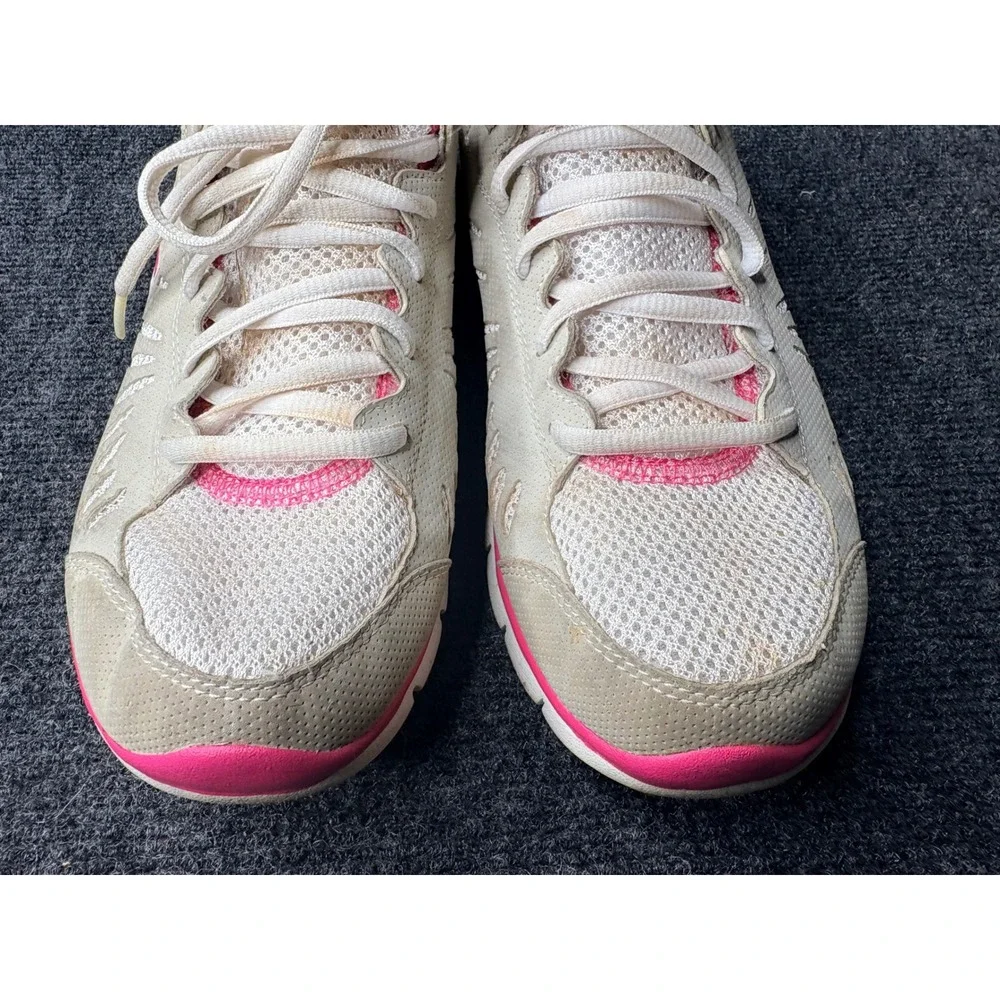 Skechers Flex Women 8.5 Light Grey Hot Pink Athletic Sneakers 22118 LGPK